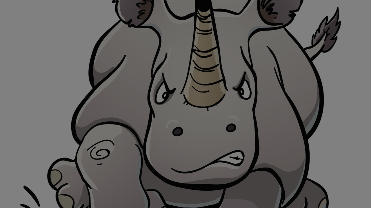 Illustration of a charging gray rhino
